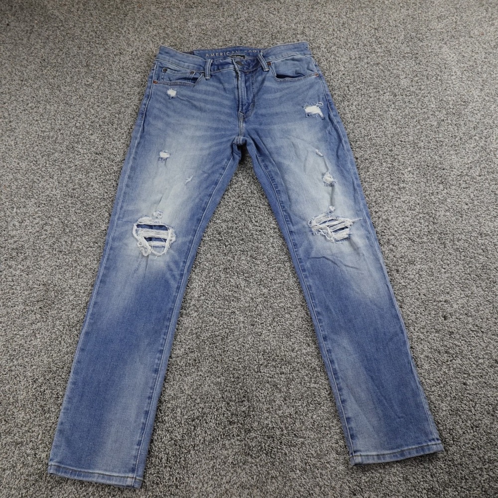 American Eagle Jeans Mens 32X30 Dark Blue Denim Pants Slim Straight Stretch Flex